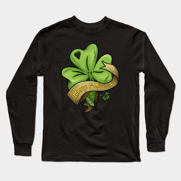 Happy Patrick's Day Shamrock Long Sleeve T-Shirt by KimLeex